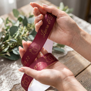 Burgundy Wedding Personalized Name Ribbon Satin Ribbon