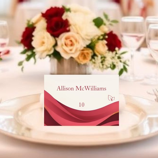 Burgundy Wedding Place Card-Vegan Table Number (Burgundy and Ivory Wedding Place Card-Vegan Table Number )