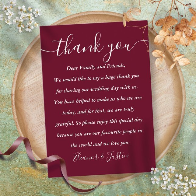Burgundy Wedding Reception Thank You Place Card (Burgundy Wedding Reception Thank You Place Card)