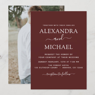 Burgundy Wedding Romantic Photo Invitation