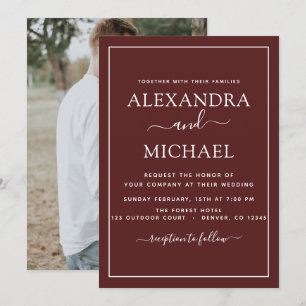 Burgundy Wedding Romantic Photo Invitation