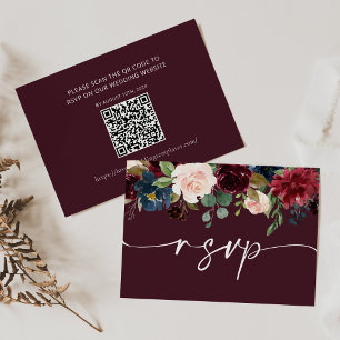 Burgundy  Wedding RSVP QR Code Card