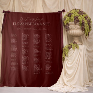 Burgundy Wedding Seating Chart Alphabetical Fabric Tapestry