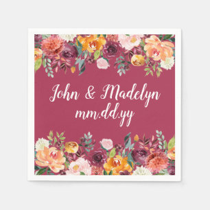 Burgundy Wedding Serviette Personalized Floral Napkin