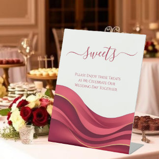 Burgundy Wedding Sweets Pedestal Sign