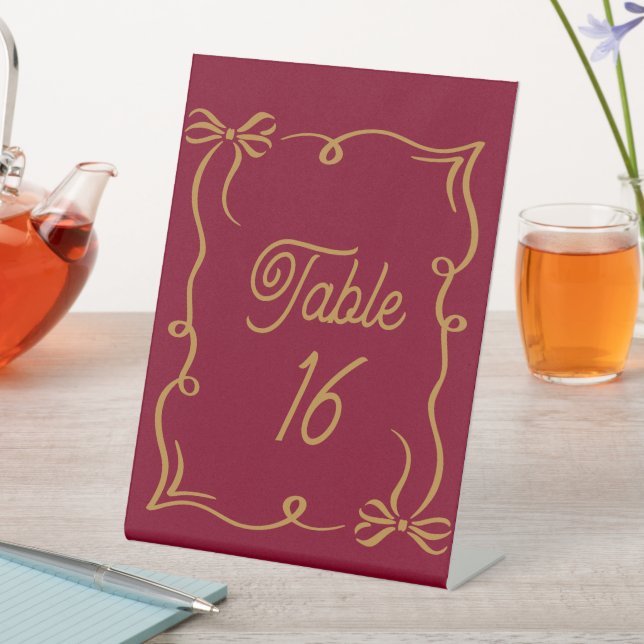 Burgundy Wedding Table Number Acrylic Pedestal  Pedestal Sign (In SItu)