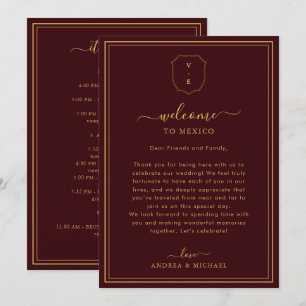 Burgundy Wedding Welcome Letter & Itinerary Card