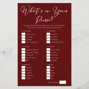Burgundy What's in Your Purse Bridal Shower Game