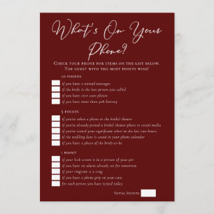 Burgundy What's On Your Phone Bridal Shower Card