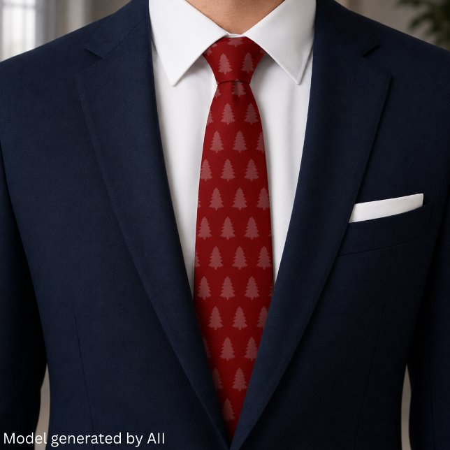 Burgundy Whimsical Doodle Christmas Tree  Tie (Creator Uploaded)