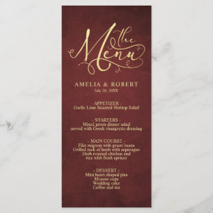 Burgundy Whimsical Parchment Gold Calligraphy Menu