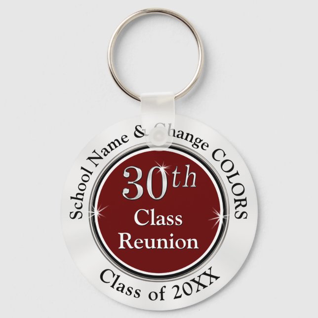 Burgundy, White, Black 30th Class Reunion Favours Keychain (Front)