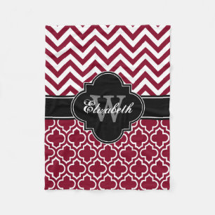 Burgundy White Black Moroccan #6 LG Chevron 1INQR Fleece Blanket