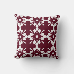 Burgundy & White Bold Modern Pattern Throw Pillow