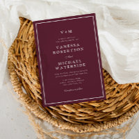burgundy white border QR Code wedding Invitation
