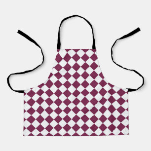 Burgundy White Checker Diamond Pattern Apron