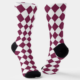 Burgundy White Checker Diamond Pattern Socks