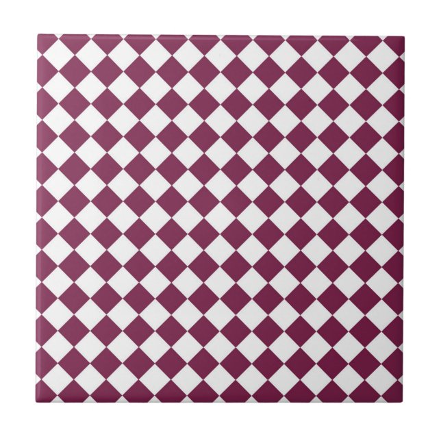 Burgundy White Checker Diamond Pattern Tile (Front)