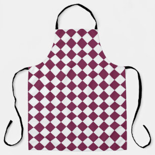 Burgundy White Chequered Diamond Pattern Apron