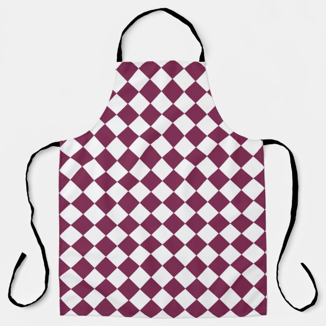 Burgundy White Chequered Diamond Pattern Apron (Front)