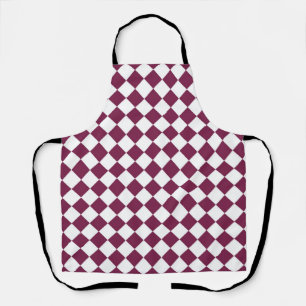 Burgundy White Chequered Diamond Pattern Apron