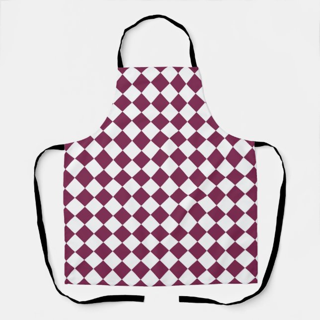 Burgundy White Chequered Diamond Pattern Apron (Front)