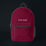 Burgundy white Custom Name Backpack<br><div class="desc">Easily personalize this simple and cool backpack adding your name or custom text. A cool and modern design in dark burgundy cherry wine marsala red and white featuring clear sans serif font, for a modern, professional and edgy look, perfect as custom gift for college students, high school, kids. The backpack...</div>