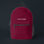 Burgundy white Custom Name Backpack<br><div class="desc">Easily personalize this simple and cool backpack adding your name or custom text. A cool and modern design in dark burgundy cherry wine marsala red and white featuring clear sans serif font, for a modern, professional and edgy look, perfect as custom gift for college students, high school, kids. The backpack...</div>