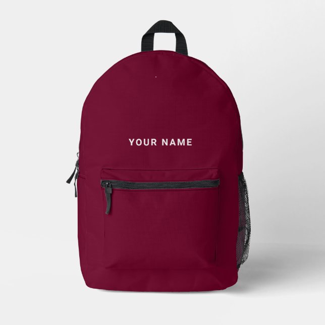 Burgundy white Custom Name Backpack (Front)