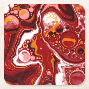  Burgundy White Digital Fluid Art    Square Paper Coaster