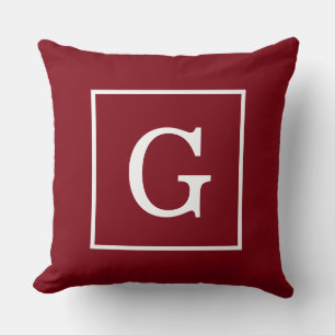 Burgundy White Framed Initial Monogram Throw Pillow