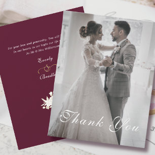 Burgundy White Gold Floral Wedding Thank You Invitation