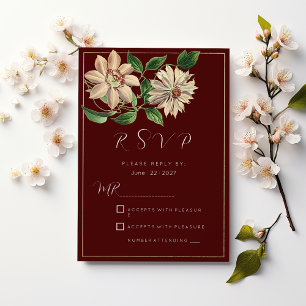 Burgundy white green floral botanic RSVP Invitation