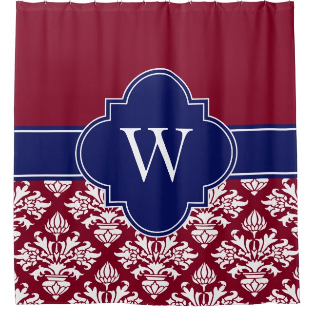 Burgundy White LG Damask #3 1ICBR Navy Monogram (Front)