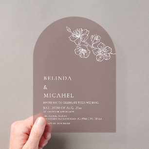 Burgundy White Line Art Minimalist Wedding Acrylic Invitations