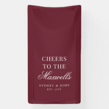 Burgundy White Modern Cheers Script Wedding