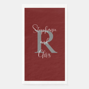 Burgundy White Name Monogram Paper Guest Towel Napkin