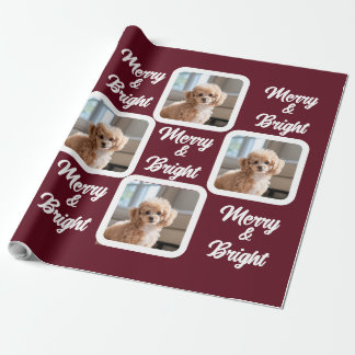 Burgundy White Pet Photo Holiday Wrapping Paper
