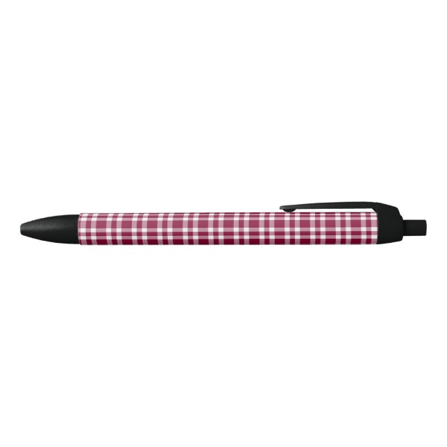 Burgundy White Plaid Pattern Black Ink Pen (Top)