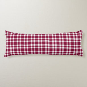 Burgundy White Plaid Pattern Body Pillow