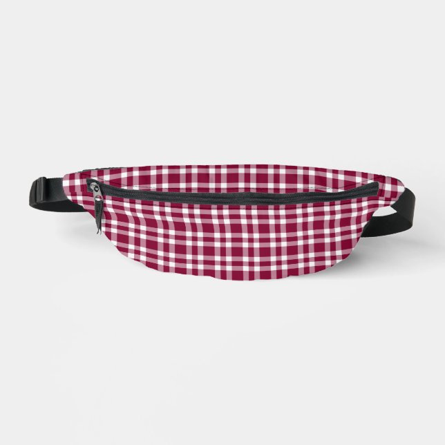 Burgundy White Plaid Pattern Fanny Pack (Front)