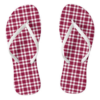 Burgundy White Plaid Pattern Flip Flops