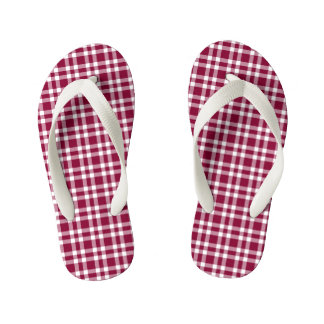 Burgundy White Plaid Pattern Kid's Flip Flops