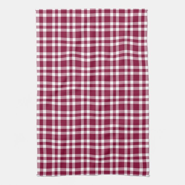 Burgundy White Plaid Pattern Kitchen Towel (Vertical)