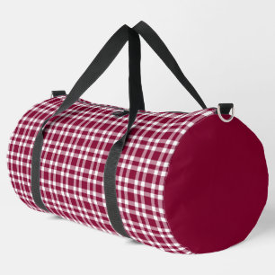 Burgundy White Plaid Pattern Large Duffle Bag