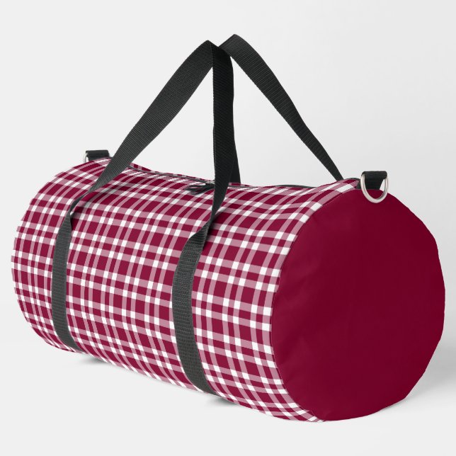 Burgundy White Plaid Pattern Large Duffle Bag (Left Corner)