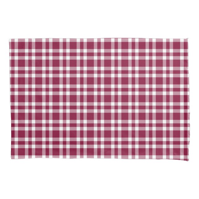 Burgundy White Plaid Pattern Pillowcase (Front-Left)
