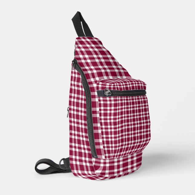 Burgundy White Plaid Pattern Sling Bag (Left Corner)