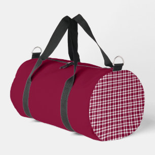 Burgundy White Plaid Pattern Small Duffle Bag