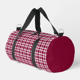 Burgundy White Plaid Pattern Small Duffle Bag